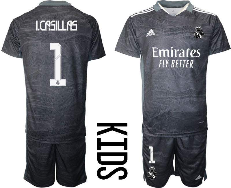 Youth 2021-2022 Club Real Madrid black goalkeeper #1 Soccer Jerseys